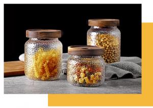 China Grains Nuts Candies Clear Glass Canisters Set Of 3 Hammer Pattern on sale