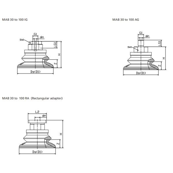 Bellows Type Vacuum Suction Cups NBR Material High Suction Force MAB