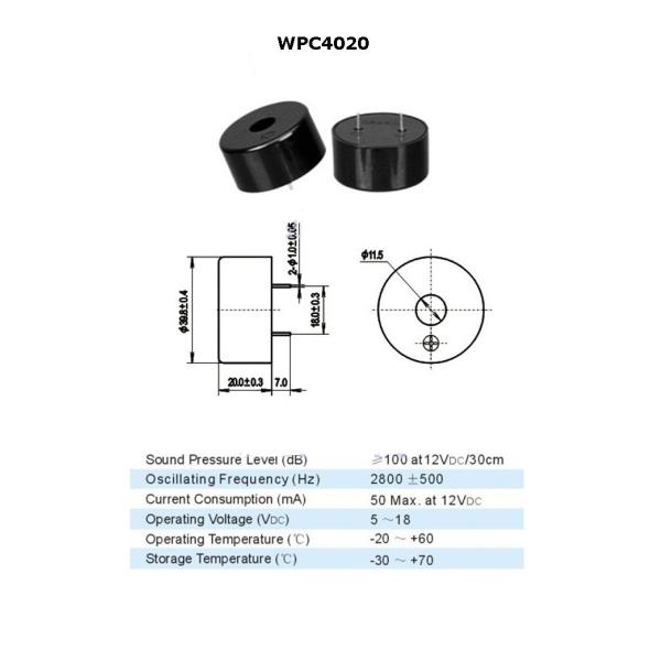 LCP Material Mirco Piezo Buzzer Internal Driven / Indicator Warning Buzzer D40XH20mm 100dB