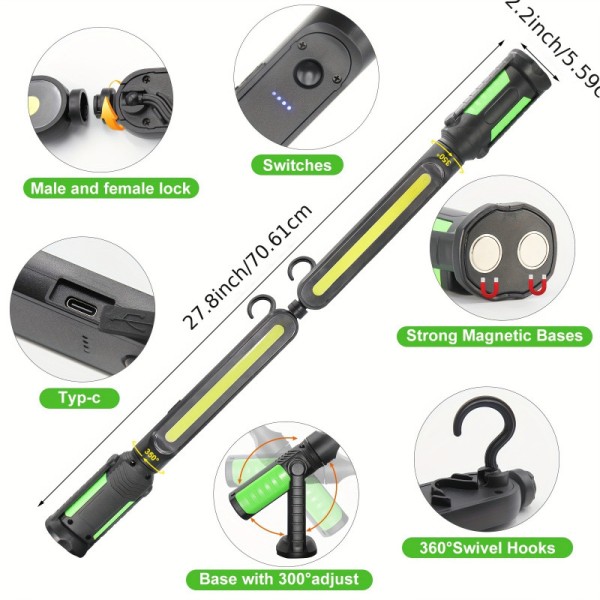 Cross-border New Multi-function Work Lamp COB Charging Repair Lamp Portable Rotating Folding Magnetic High-bright Work Lamp
