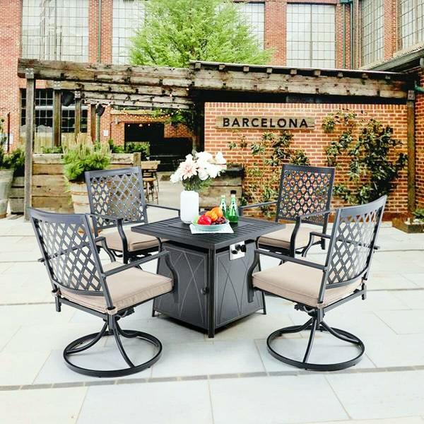 50,000 BTU Outdoor Propane Fire Pit Brazier Bench Gas Square With Blue Fire Glass