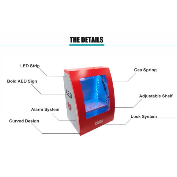 Universal Red Curved Alarmed Wall Mount AED Cabinet For Illumination