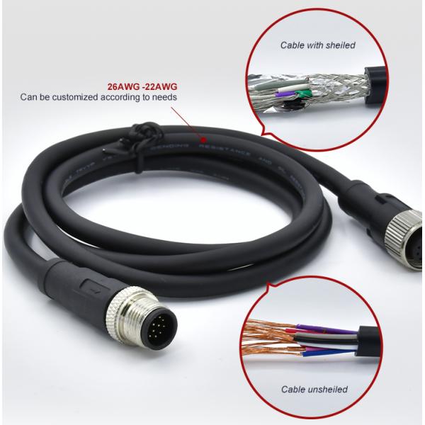 M12 Male / Female Aviation Socket 3/4/5/6/8/12/17-Core Pinhole Connector With Molded Rubber Core