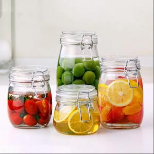 Buy cheap Stainless Steel Snap Airtight Glass Food Storage Canisters 700ml 500ml product