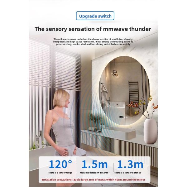 Luxury Smart Bathroom Oval Vanity Mirror, with Smart LED Lights Touch Switch, Wall-Mounted Makeup Mirror