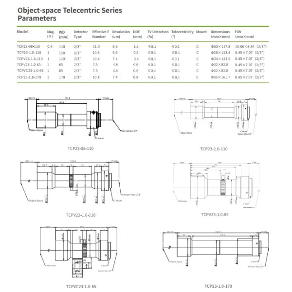 180mm Low Distortion Object Space Telecentric Lens Telecentricity ＜0.1°