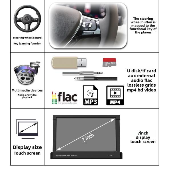 Creatall 7-Inch Telescopic All-in-One CarPlay Radio with MP5 MP4 Card Slots for BT Wireless Hands-Free Player
