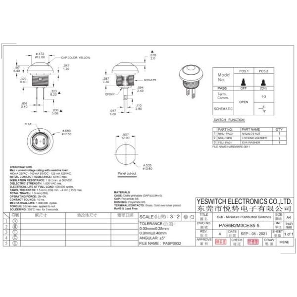 Automotive Push Waterproof Push Button Switch 1mm - 4mm Normal Open