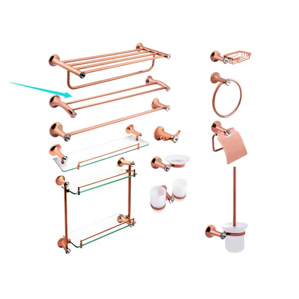 Bathroom Accessory Double Towel Bar Plate Rose Gold Zinc Alloy and Crystal