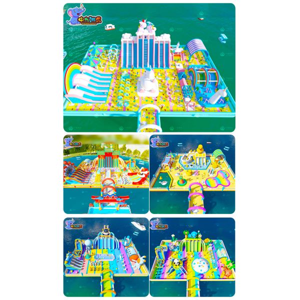 Colorful Rainbow Inflatable Bouncy Castle Rocket Astronaut Planet Elements UV Resistant
