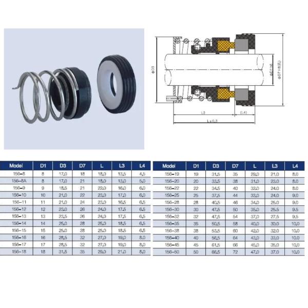 OEM Wilo Pump Seal Type Stationary Mechanical Seal 156 Single Spring Elastomer Seal 8mm 12mm 15mm