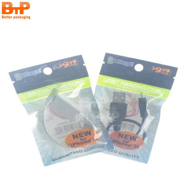 Custom logo Waterproof Plastic Bag for Mobile Phone with Zipper for Mobile Mobile Phone Shell and USB Cable