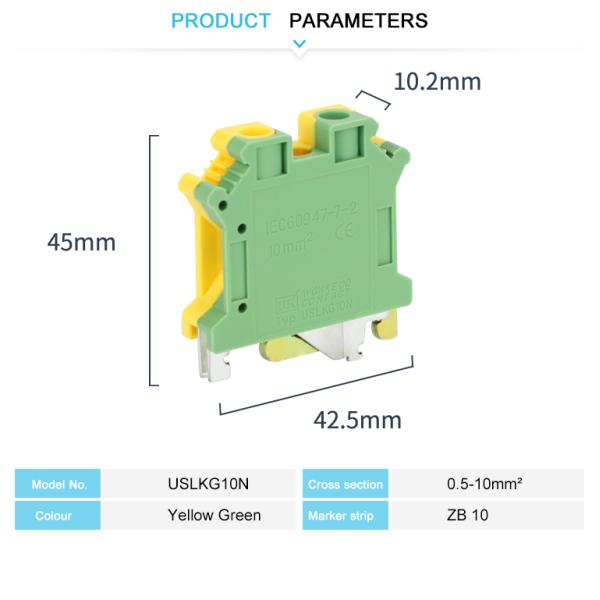 JUSLKG 10N UK Ground Electrical Terminal Block , Screw Terminal Wire Connectors Rail Type Low Voltage Earth PE