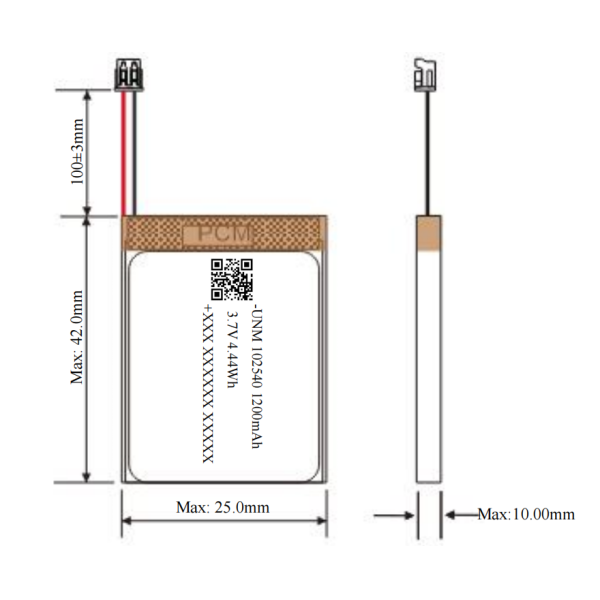 2C Fast Charge Lithium Polymer Battery 102540 3.7V 1200mAh LiPo Battery For Medical Devices