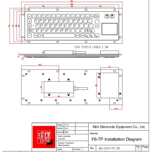 IP65 / IK07 Industrial Keyboard With TouchPad SUS304 Stainless Steel Customized