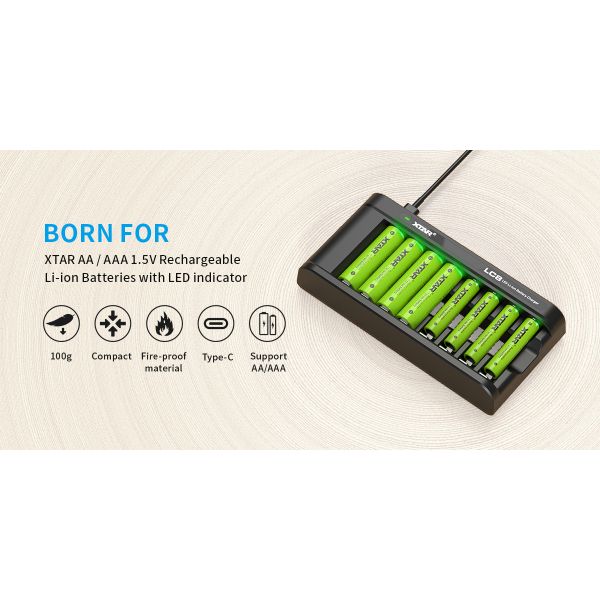8 Port AA Battery Charger Smart USB C Double A Battery Charger Input Compact