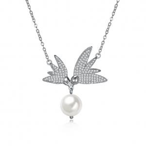 China 10mm Freshwater Pearl Butterfly 14.7'' 6.1g Chain Sterling Silver Jewelry Necklaces on sale