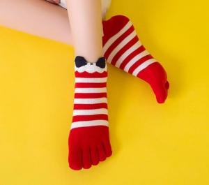 China Custom logo, design Womens Girls Striped Cotton Five Fingers Toe Ankle Socks on sale