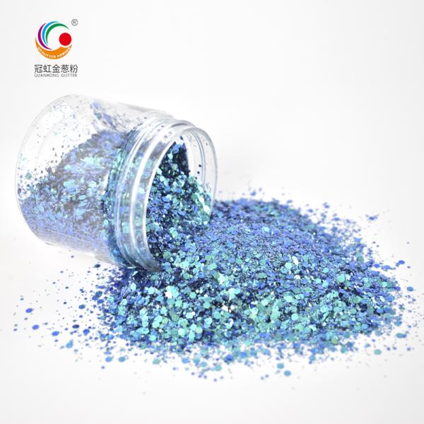 Party Makeup Compatible PET Charming Solvent Resistant Chameleon Glitter Powder Mixes with Mix Sizes and Hexagon
