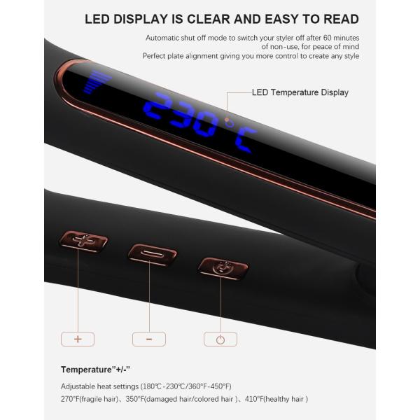 450 Degrees Electric Ceramic Hair Straightener Flat Iron LCD Display