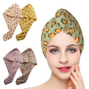 China Leopard Print Microfiber Spa Hair Towel Wrap Towel Turban For Wet Hair on sale