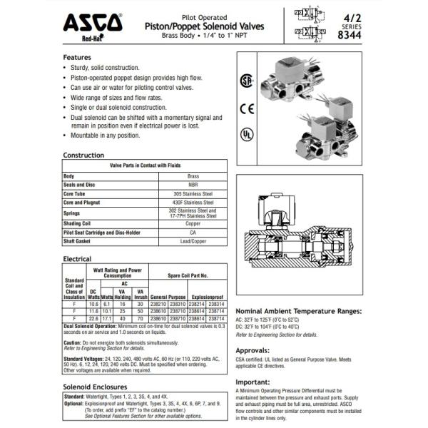ASCO 8344 Series 2 Position 4 Way Solenoid Valve For Analytical And Diagnostic Instruments