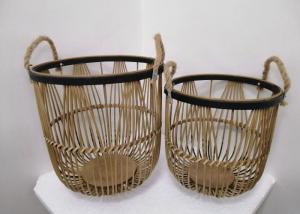 Buy cheap ZHONGYI Set Of 2 Round Bamboo Floor Baskets With Rope Handle, Brown product