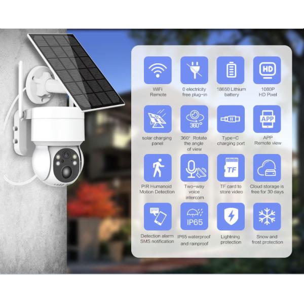Outdoor Solar Panel Powered Wifi Smart 4mp Ptz Pir Cctv Ip Wireless Security Surveillance Solar Network Camera