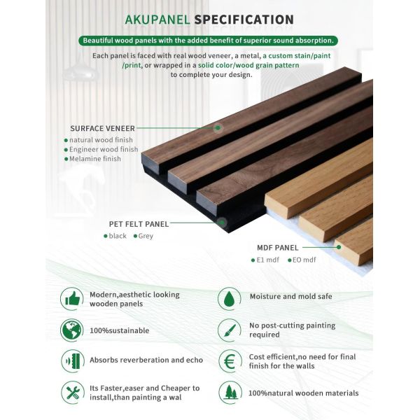 HPL 12mm Thickness Wood Slat Acoustic Panels with Gun Nail Accessories