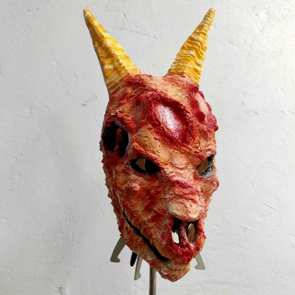 Realistic Goat Skull Demon Mask with Hyper-Detailed Latex Surface Poseable Ribbed Horns and Hollowed-Out Eye Sockets