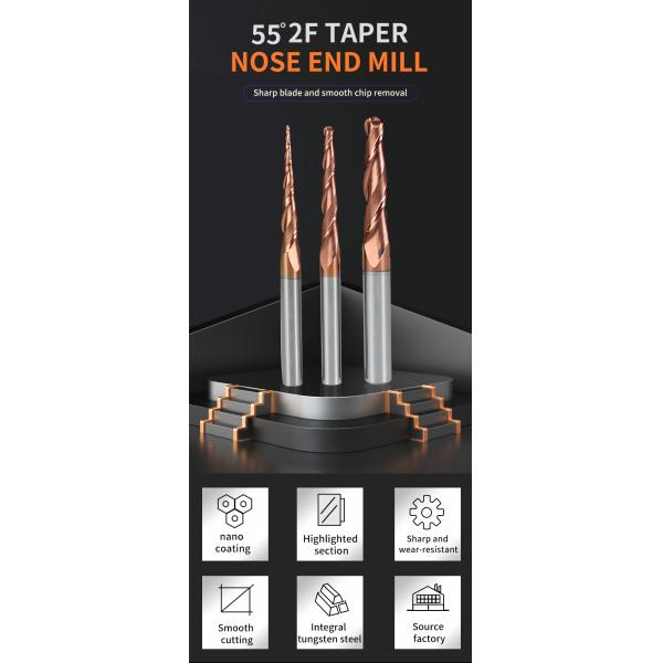 Yingba High Quality CNC Router Machine Carbide 2 Flute Taper Ball Nose End Mill for Woodworking Machinery Milling Cutter