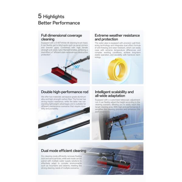 Lightweight Smart Water Fed Extension Pole Glass Window Solar Cleaning Brush