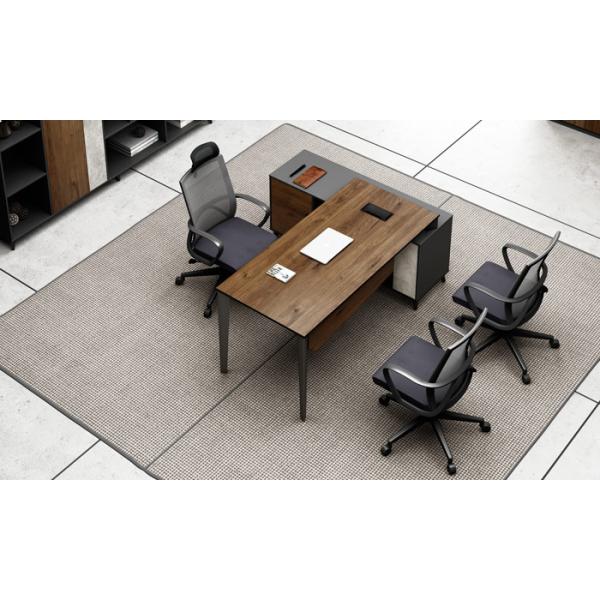 Modern Minimalist Executive Desk Dark Hickory Marble Stripes