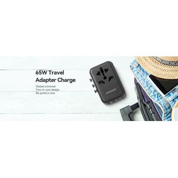 Essager 2023 Travel New Product Phone Accessories Quick Charging 3 USB-C 2 USB-A Portable Travel 65w Charger