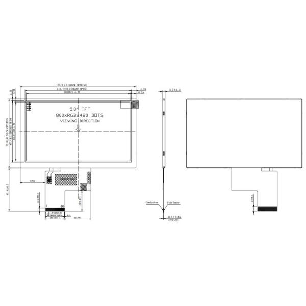 5.0 Inch Transmissive LCD Display 800X480 Resolution 24 Bit RGB TN LCD Display