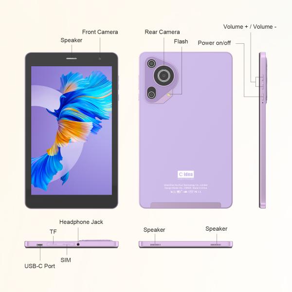 C Idea 8 inches Tablet WIFI Gaming Education Android Tablet For Students CM828 Purple
