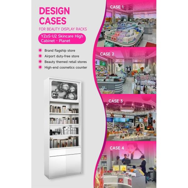 YZoS-U2 Top Lights Skincare Display Cabinet with Wooden Shelves and LED Strips