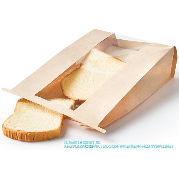 Large Kraft Paper Bread Bags Homemade Bread Loaf Bags 14" X 8.3" X 3.5" With Tin Tie Tab Lock Clear Front Window