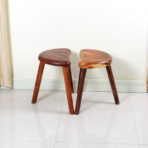 China Vintage European Style High Quality Crescent Walnut Wood Stool With Lacquer on sale