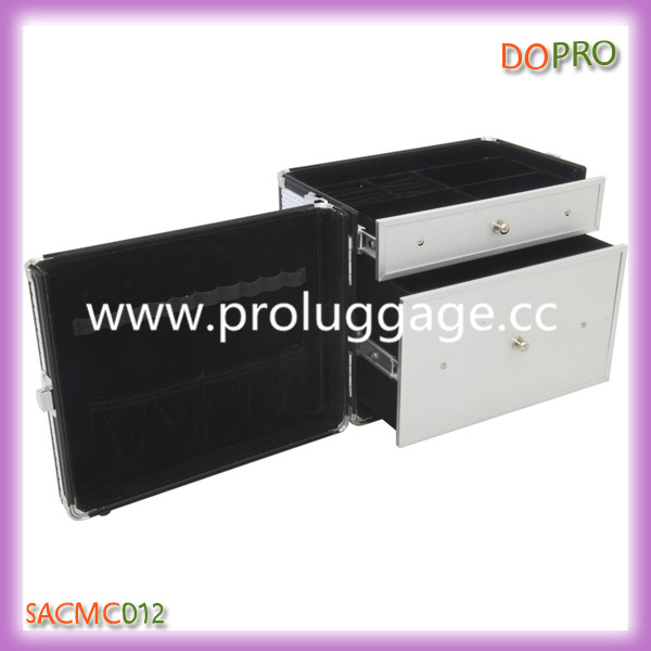 Twinkle White Fabric Large Volume Makeup Storage Case with Drawers (SACMC012)