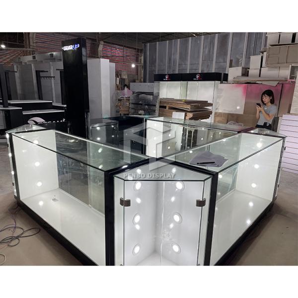 Quality Tempered Glass 10mm Thick Cell Phone Retail Display Case 6pcs Insert Spotlight for sale