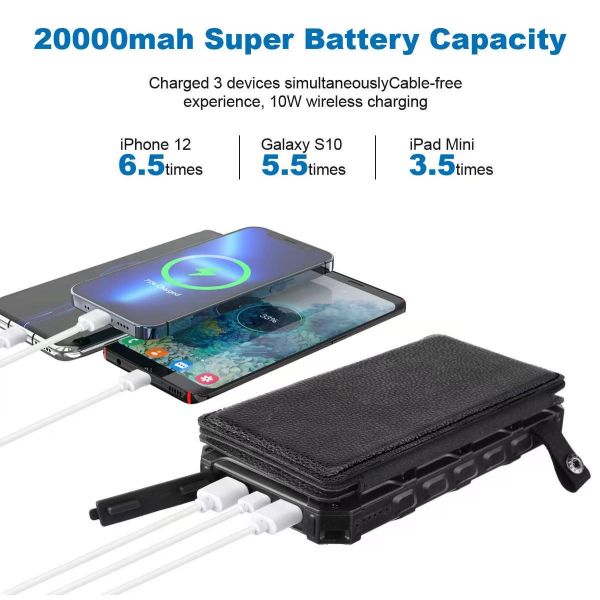 Outdoor Emergency Portable Usb Cell Phone Mobile Waterproof High Capacity 20000mah Waterproof Dual Usb Solar Phone Power Bank