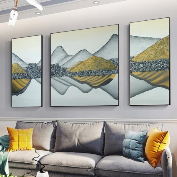 Modern Triptych Wall Decor Hand Painted Oil Painting on Textured Canvas in Colorful Landscape Design
