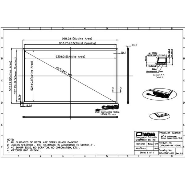 Dustproof 42 Inch Infrared Touch Screen Multitouch Anti Tamper