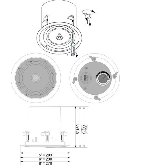ODM Ceiling Speaker 100V/70V 5 Inch Coaxial Speaker With Rotatable Eyeball Tweeter