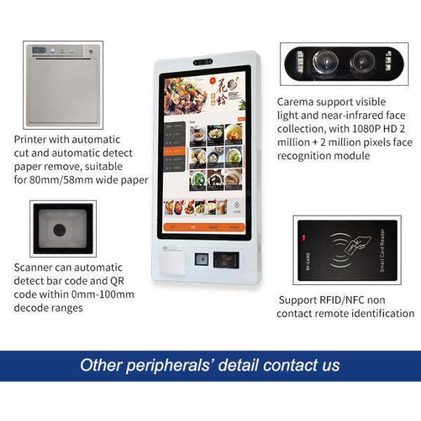 27 Inch Wall Mounted Capacitive self service ordering kiosk for Restaurant self payment kiosk