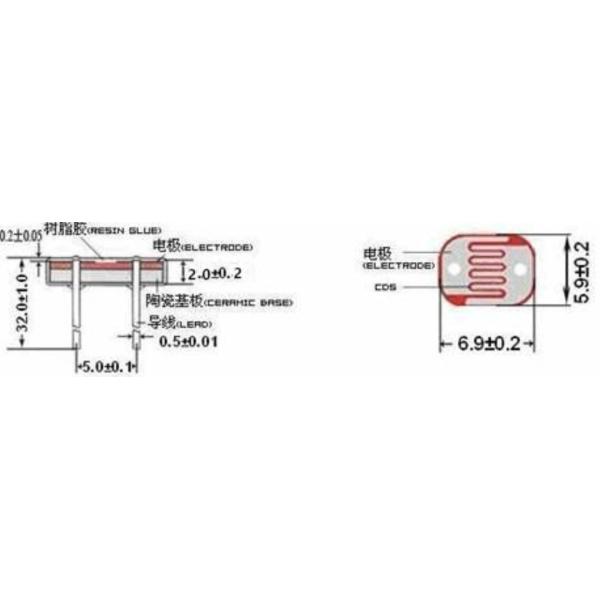 Moisture Resistance 7mm Ceramic Plastic Encapsulated CdS Photoconductive Cell For Photoresistor Photo Sensor