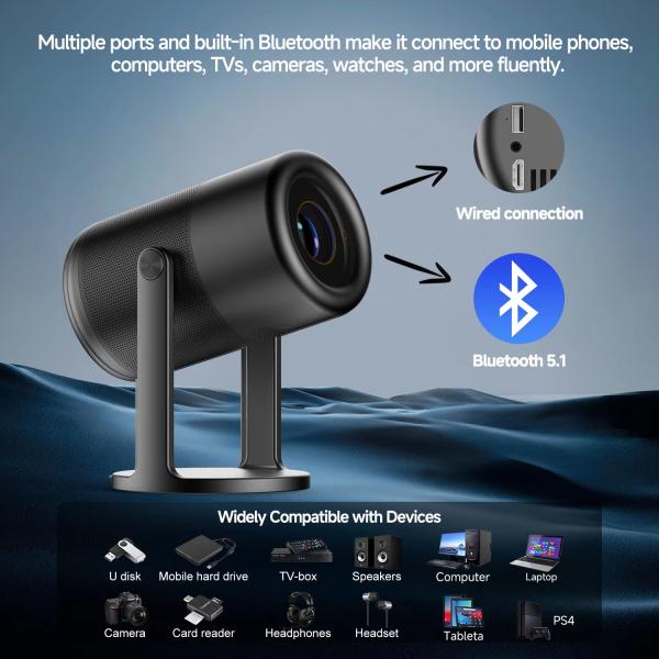 2025 Upgraded J1 Dark Gray Freestyle Projector 1080P 4K Smart Mini Projector With Android 11.0 1+16G