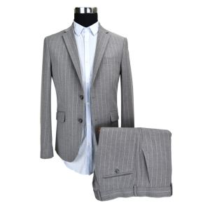 Buy cheap Mens 2 Piece Suit For Men Grey Stripe , Custom Made Tailored Suits Woven Fabric product