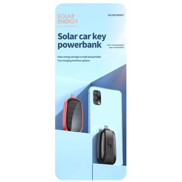 Mini Small Keychain Outdoor Emergency Solar Wireless Charger Key Chain Power Bank Portable Mobile Charging 1200mAh